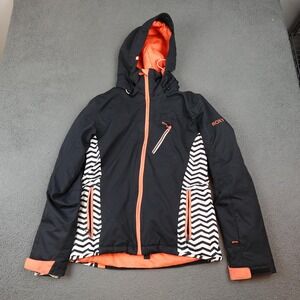Roxy Parka Jacket Womens Medium Black DryFlight 10K Hooded Ski Snowboard Chevron